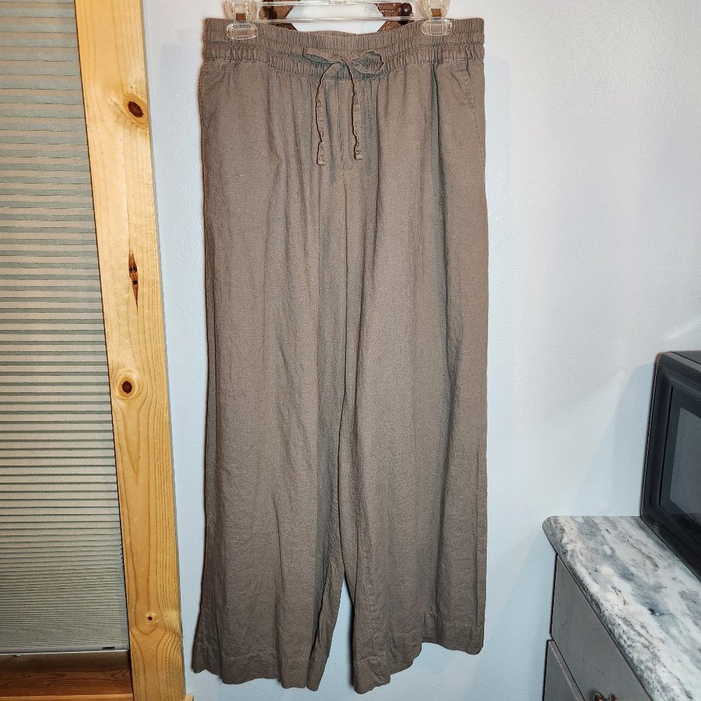 A New Day Linen Brown Wide Leg Pants Size Medium